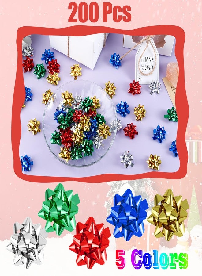 Extrapins 200 Pcs Mini Christmas Gift Bows, 1 Inch Mini Bows, Adhesive Present Bow, Metallic Star Bow for Presents Holiday Party Decoration Christmas DIY Gift Wrapping, Assorted Colors - Image 4